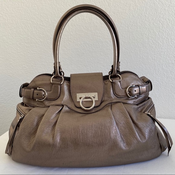 salvatore ferragamo large silver bronze gancini bag - Picture 1 of 12